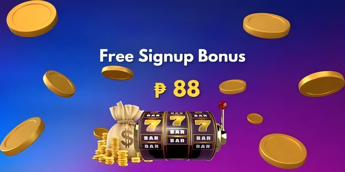 Free signup bonus banner showing an 88 peso reward beside slot machine art